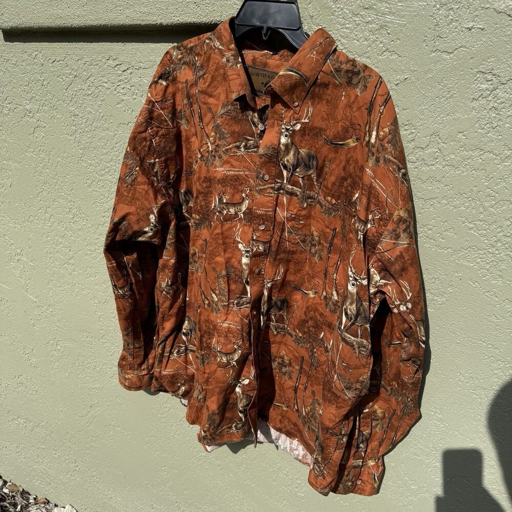 North River Outfitters Long Sleeve Mens Button Down Shirt XXL Brown Deer Design
